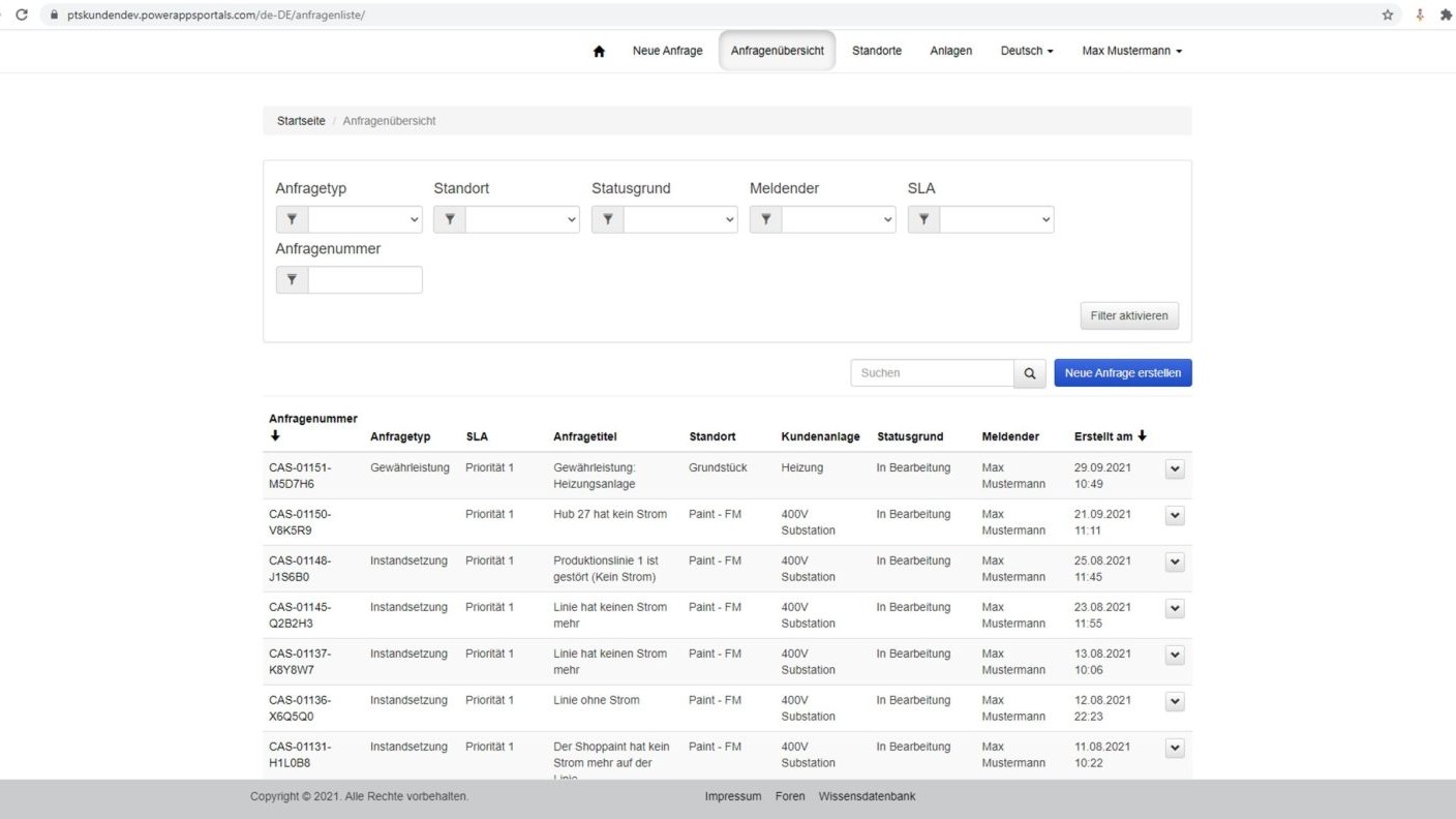 affinis CFMP Screenshot: Kundenportal