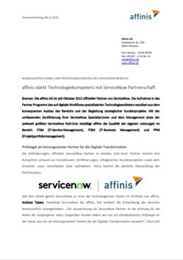 Screenshot Pressemitteilung ServiceNow Partnerschaft